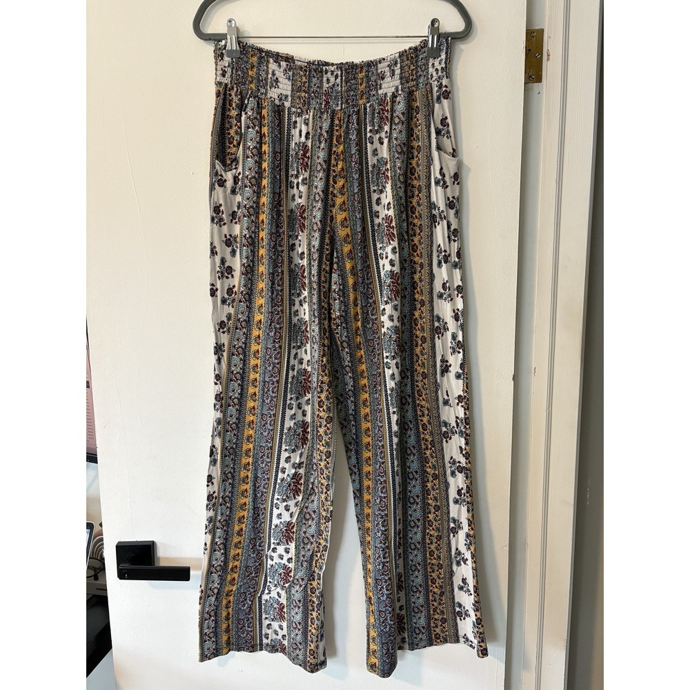 Mossimo Boho Pants 1X Festival Wide Leg Floral Paisley Hippie Loungewear Smocked